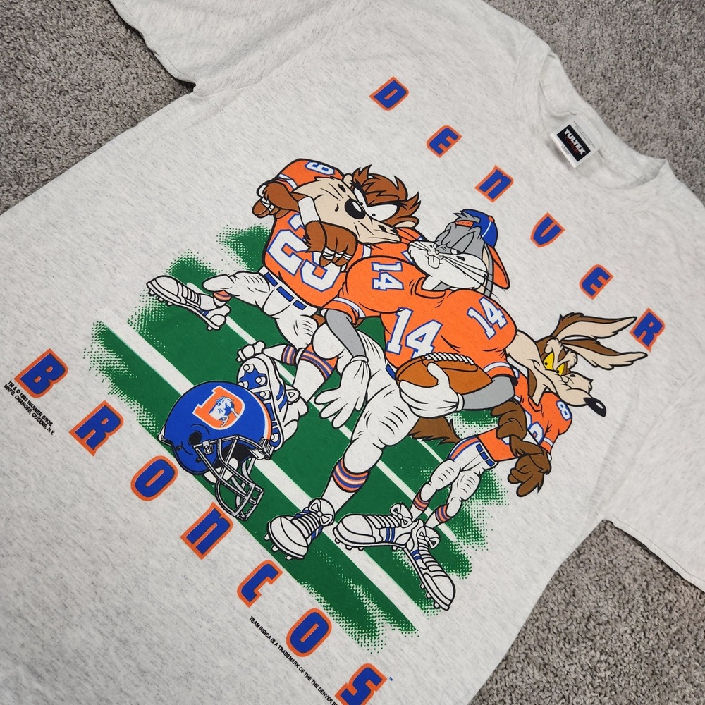 Vintage Denver Broncos Looney Tunes Shirt XL Tee Bugs Taz NFL USA‎ Single Stitch